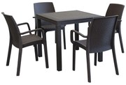 CALIGOLA - set tavolo in resina effetto rattan cm 80 x 80 x 74 h con 4 poltrone Alma