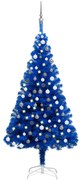 Albero di Natale Preilluminato con Palline Blu in PVC, Albero di Natale Preilluminato con Palline Blu 120 cm PVC