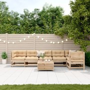 Set salotto giardino 7 pz cuscini antracite legno massello pino