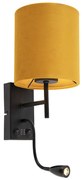 Applique nera con paralume in velluto giallo - Stacca