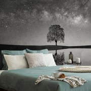Fotomurale – Cielo stellato in bianco e nero sopra l'albero solitario