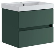 Mobile sottolavabo e lavabo Kora laccato opaco verde foresta H 50 x P 45.5 cm 2 cassetti