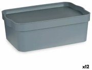 Scatola portaoggetti con coperchio Grigio Plastica 6 L (21,5 x 11 x 32 cm) (12 Unità)