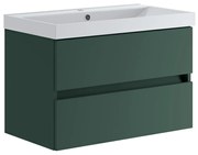 Mobile bagno sospeso con lavabo L 79.5 x H 50 x P 45.5 cm laccato opaco verde foresta 2 cassetti per vasca centrale Kora
