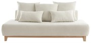 Divano scandinavo 3 posti in tessuto effetto velluto testurizzato beige e legno chiaro L200 cm ODEON