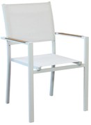 IMPACTO - poltrona impilabile in alluminio bianco o antracite con braccioli effetto legno