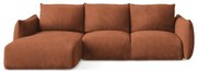 Divano angolare color terracotta allungabile (con penisola a sinistra/con chaise lounge) con rivestimento in ciniglia Leila – Makamii