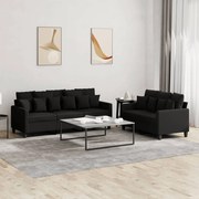 Set Di Divani 2 Pz Con Cuscini Nero İn Tessuto /