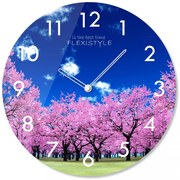 Orologio rotondo in vetro con motivo albero in fiore , 30 cm