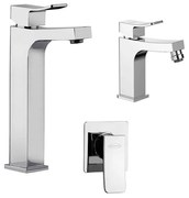 Miscelatore lavabo alto + bidet + incasso doccia Jacuzzi | rubinetteria Tank ottone cromato per piletta click clack