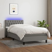 Letto a molle materasso e led grigio scuro 90x190 cm in tessuto