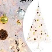 Albero di Natale Artificiale Preilluminato con Palline, Albero di Natale Preilluminato con Palline Bianco 150 cm