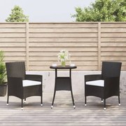 Set bistrò da giardino 3 pz con cuscini in polyrattan nero