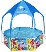 Bestway - Piscina per Bambini Steel Pro con Parasole Splash-in-Shade Ø183x51 cm Animali Marini a Partire dai 3 Anni