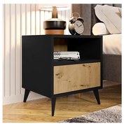 Comodino OVESSI 52x47 cm nero/quercia artisan