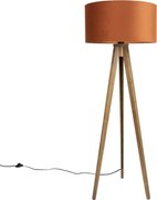 Lampada da terra in legno con paralume arancione e interno dorato 50cm - Tripod Classic