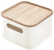 Scatola portaoggetti bianca con coperchio in legno di paulownia con manico, 21,3 x 21,3 cm Eco - iDesign