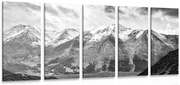 Quadri 5 pezzi – Splendido panorama montano in bianco e nero