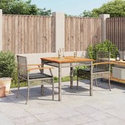 Set da pranzo da giardino 3 pz con cuscini in polyrattan grigio