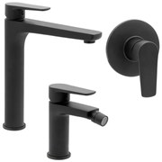 Set miscelatori lavabo alto bidet e doccia a incasso nero opaco Erika