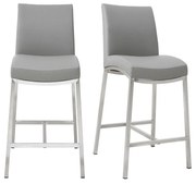 Sgabello da bar alluminio spazzolato PU grigio chiaro 66cm set di 2 OLLY