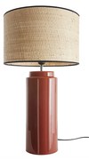 Lampada da tavolo in ceramica smaltata color terracotta e paralume in rafia naturale H64 cm MAJES