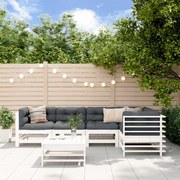 Set divani da giardino 6pz con cuscini in legno massello bianco