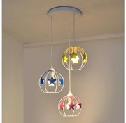 Lampadario a sospensione per bambini STARS 3xE27/15W/230V blu/rosa/giallo