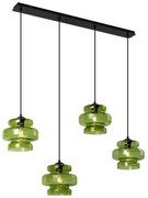 Lampada a sospensione retrò nera con vetro verde 4 luci - Denise