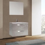 Mobile sospeso bagno 82 cm Cemento con lavabo e specchio LED - ANGELA1