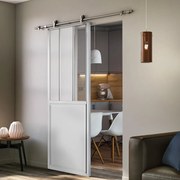 Porta scorrevole reversibile Atelier in inox bianco, L 86 x H 211.5 cm, con binario Toledo
