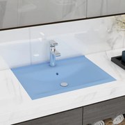 Lavandino Con Foro Rubinetto Azzurro Opaco 60x46 Cm İn Ceramica /