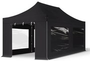 TOOLPORT 3x6 m gazebo pieghevole PVC ignifugo con laterali (finestre panoramiche), PREMIUM acciaio, nero - (600121)