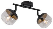 Faretto da soffitto di design nero con vetro oro e fumé 2 luci - Kyan