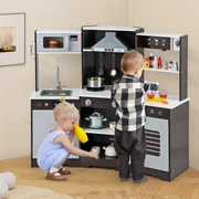 HOMASIS Cucina Giocattolo per Bambini Bianco, in Legno con l'Orologio, Set da Gioco Educativo dai 3 Anni in Su