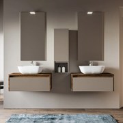 Mobile Bagno Sospeso 80 Cm Un Cassetto Specchio Con Lampada Led 52x102 Cm Savini "Luna 3"