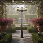 Lampione Storico con 3 Lanterne 200cm E27 IP54 Nero - Serie ALFIERI