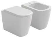 Coppia Di Sanitari a Terra Senza Brida Azzurra Ceramica "Aurea" Bianco Lucido