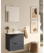 Mobile Bagno Sospeso 60 Cm Due Cassetti Specchio Con Lampada Led 62x58,5 Cm Vitra "Mia" Antracite