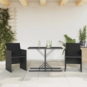 Set da bistrò 3 pz con cuscini nero in polyrattan