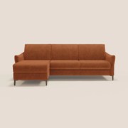 Dalia divano letto angolare con materasso alto 18 cm piedini alti e penisola contenitore in tessuto smacchiabile T17 arancio