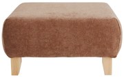 Pouf poggiapiedi in tessuto effetto velluto testurizzato color terracotta e legno massello chiaro L75 ODEON