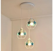 Lampadario a sospensione per bambini STARS 3xE27/15W/230V turchese/bianco