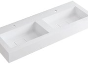 Lavabo integrale rettangolare doppia vasca L 120.5 x H 15 x P 46 cm in resina bianco