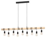 Lampadario Industrial Townshend 9 Luci Legno Marrone E Nero