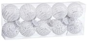 Palle di Natale Bianco Argentato Plastica Tessuto Paillettes 6 x 6 x 6 cm (10 Unità)