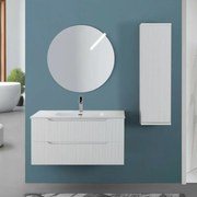 Mobile bagno sospeso 100 bianco cannettato doppi cassetto lavabo e specchio Wise
