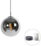 Lampada a sospensione intelligente nera con vetro fumé 30 cm incl. Wifi ST64 - Pallon