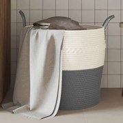 Cestino Portaoggetti Grigio E Bianco Ø43x38 Cm İn Cotone /