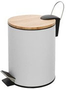 Pattumiera bagno con pedale in acciaio bianco opaco e bambù 3 Lt Haiti